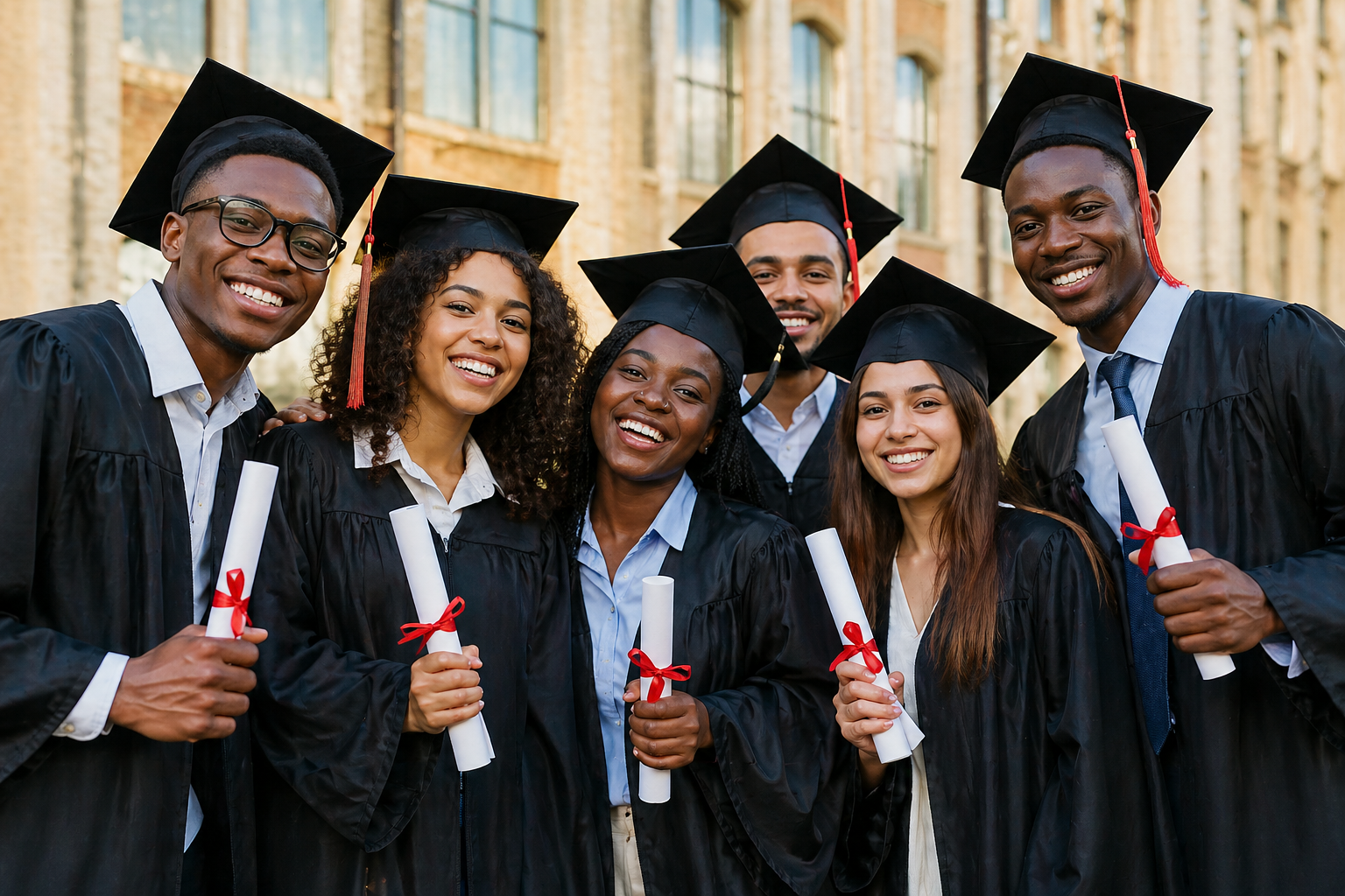 Étudiants africains diplomés devant leur campus au Maroc